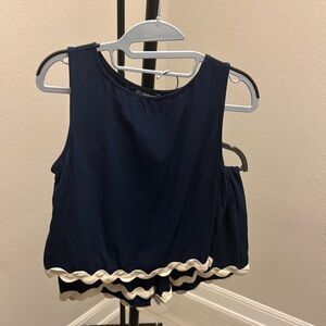 Navy Sleeveless Top with Cream Trim